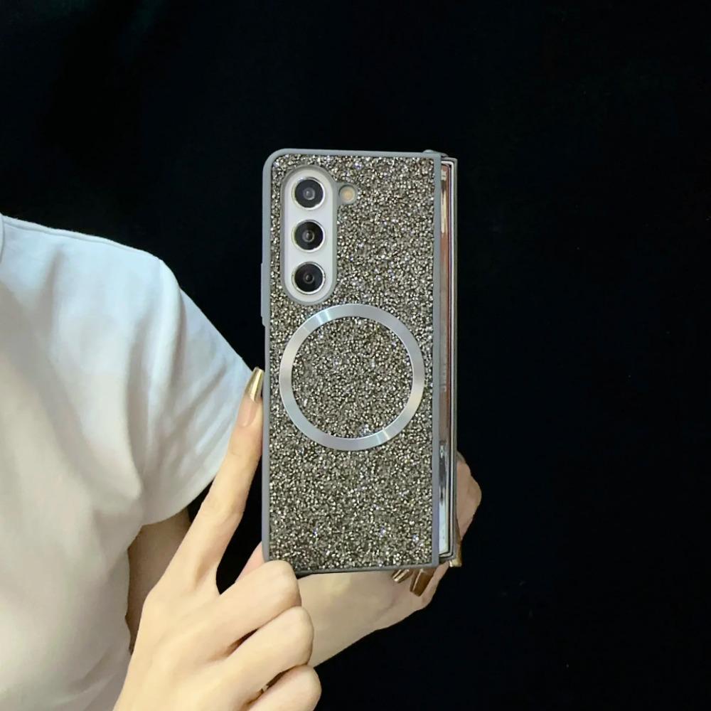 High-end Luxury Magsafe Magnetic Sparkling Diamond Brilliant Phone Case for Samsung Galaxy Z Fold 7 6 5 4 3 TPU Soft Edge Cover