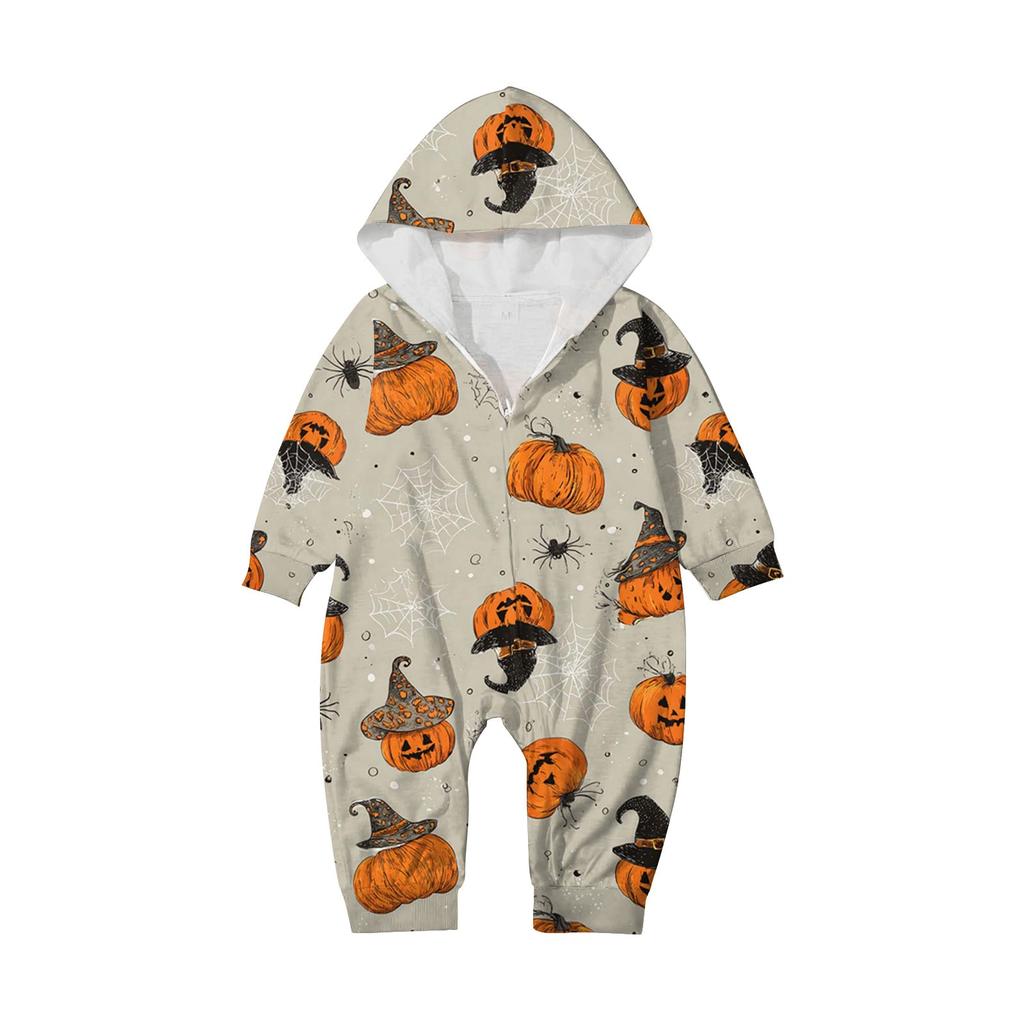 Halloween Print Family Matching Hooded Long Sleeved Zippered Jumpsuit Set