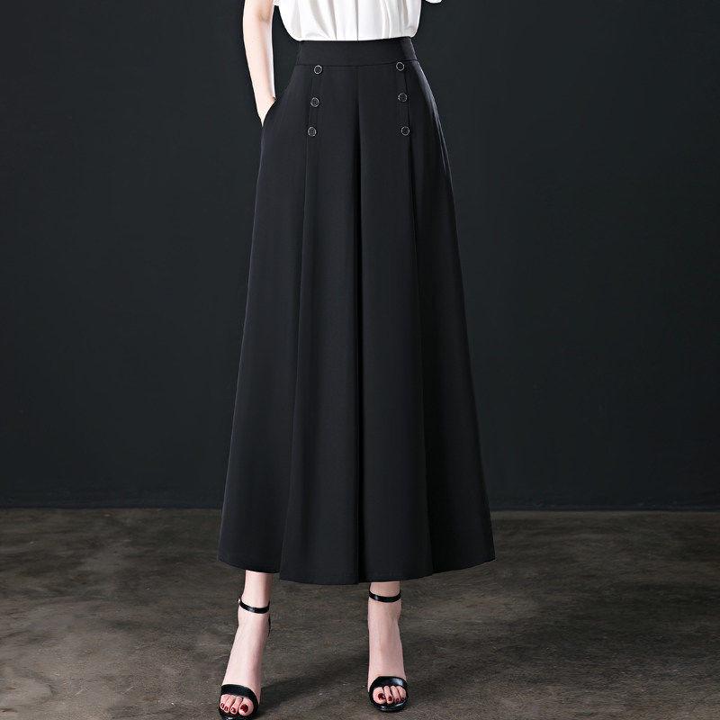 Plus Size Women's Wide Leg Pants - 2024 Spring/Summer High Waist, Loose Fit, Middle-aged Mom Style Skirt Pants, Casual Wear