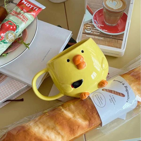 Original Design Cute Yellow Chicken Ceramic Mugs Creative Coffee Cups for Girls High Aesthetic Value Gift Ideas Drinkware