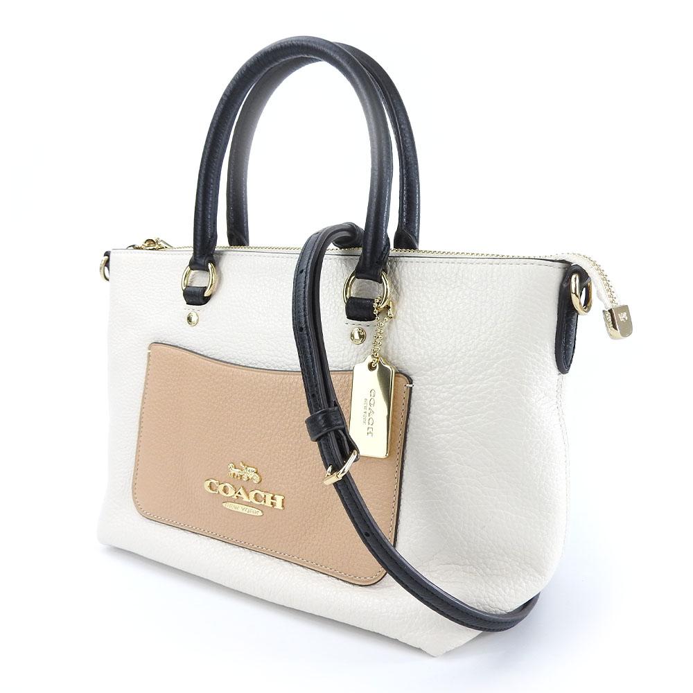 Used COACH Handbag F73715 leather white beige 2WAY