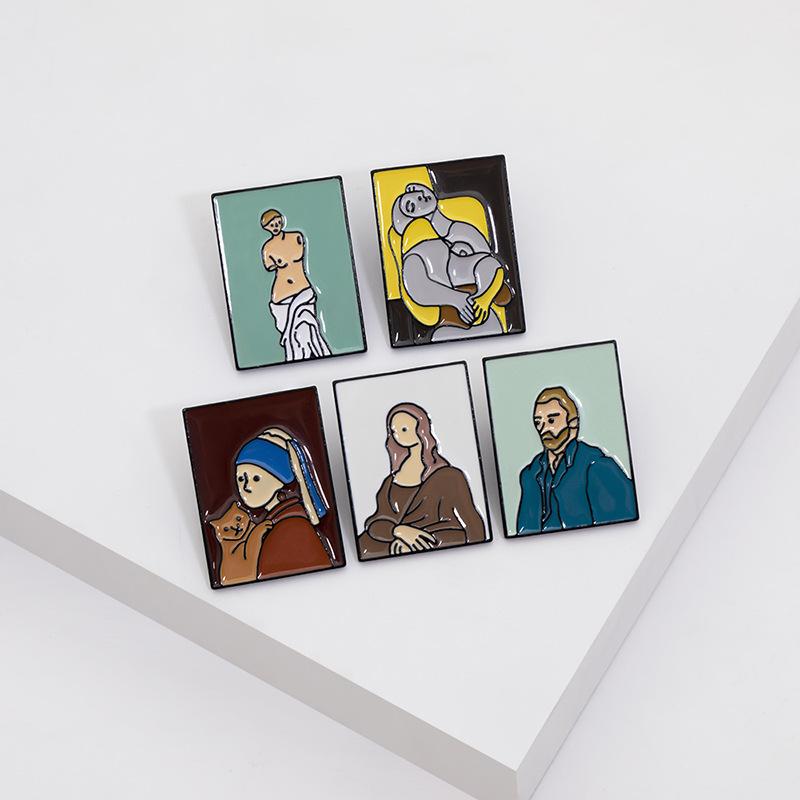 Abstrakte Kunstbrosche: Mona Lisa, Van Gogh, Venus – Vielseitiges Rucksack- und Hemd-Accessoire