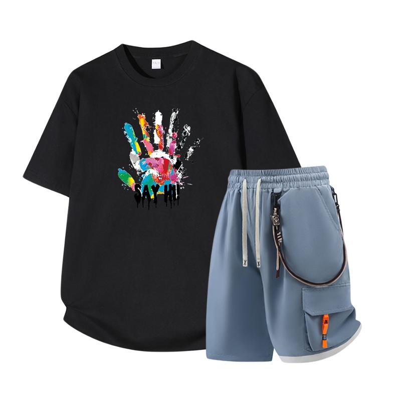 Dmo Men's Short Sleeved Set Summer Short Sleeved Slim Fit Upper Garment Men's Two-piece Set