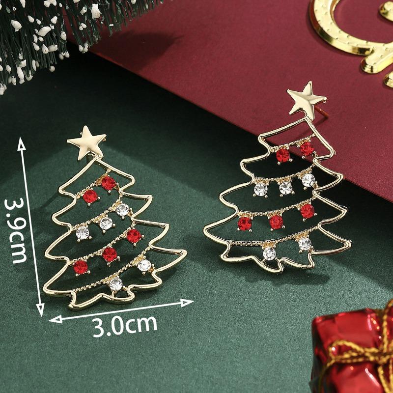 Christmas colorful Christmas tree earrings with diamonds, star earrings, women's niche rhinestone alloy stud earrings ornament