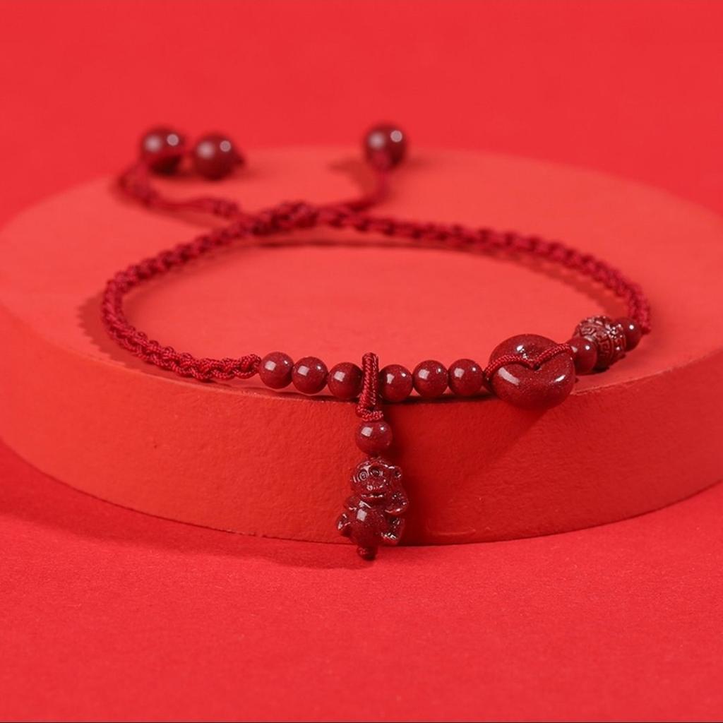 Men's and Women's Zodiac Natural Cinnabar Red Rope Anklet Female Girlfriend Anklet Female