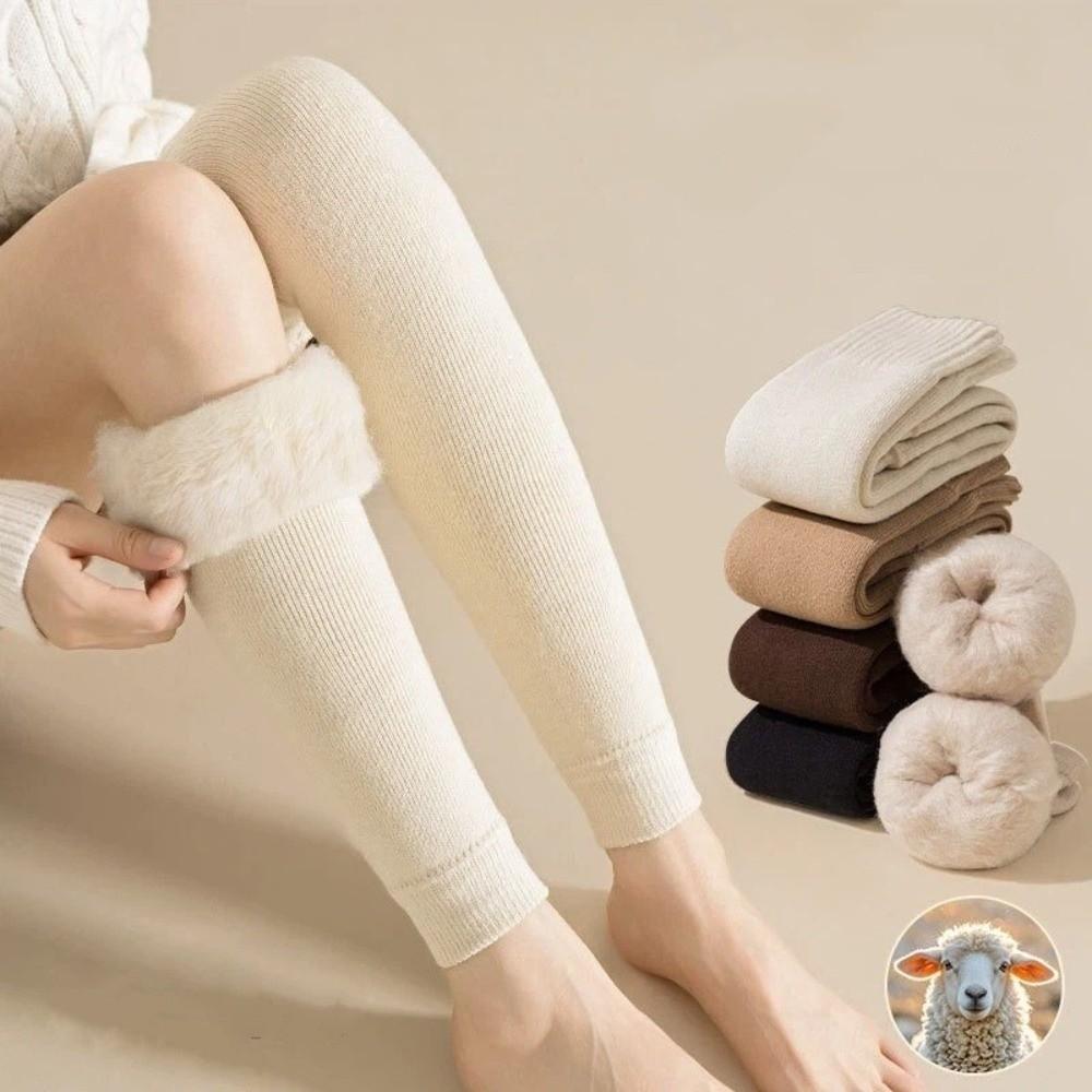 Fleece-lined Knee-High Stockings Thicken Long Tube Socks Soft Over Knee Sock  Winter