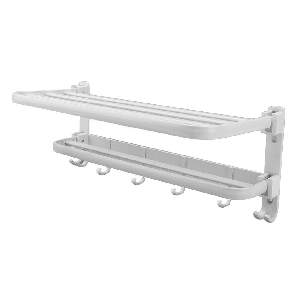 Foldable Towel Shelf with Hooks Towel Bars Punch Free Integrated Wall Mounted Space Aluminum Bathroom Towel Rack