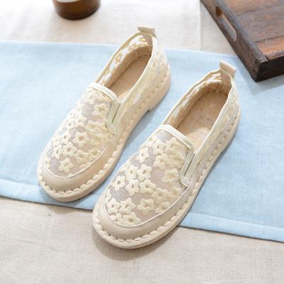 Lace Breathable Sandals Embroidered Mesh Comfort Flatsole Handmade Shoes Solid Color Versatile Lightweight Casual Shoes