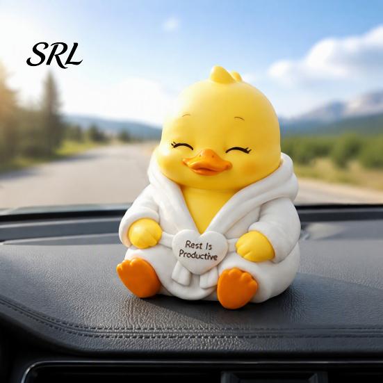 Fun Car Patrol Duck Ornament 3D Printed Sad Yellow Figurines, Cute Tired Worker Resin Small Desktop for Migrant Workers Desk Ornaments Home