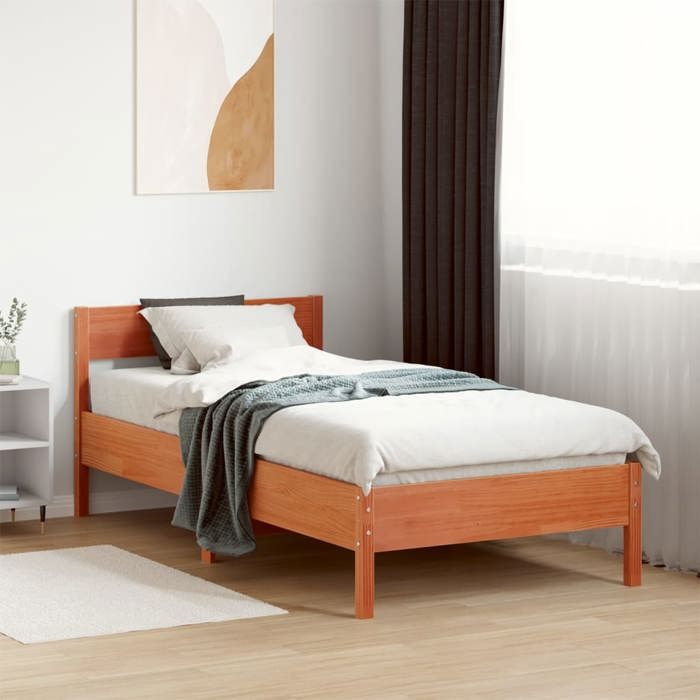 VidaXL Bed Frames with Headboard, Single Bed with Slat Base, Adult Bed, Bedroom Furniture, Modern, Wax Brown 842781