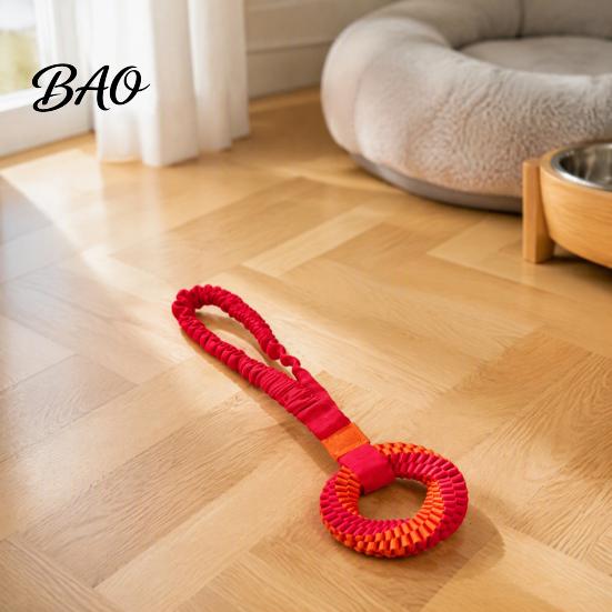 Sicheres Kauspielzeug für Haustiere Bungee Hund Zerrspielzeug, Gewebter Ring mit langem Griff, Interaktives Kauen Zähne Weiches Polyesterseil Reinigungsspielzeug für mittelgroße und große Hunde,