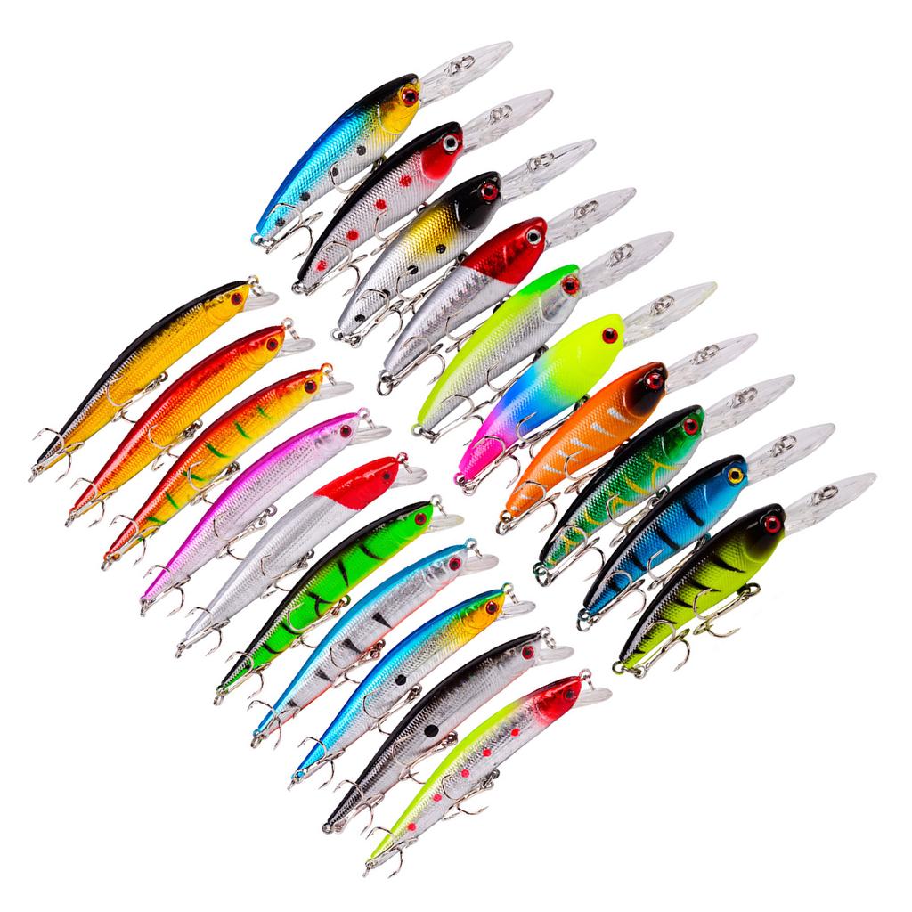 20pcs Fishing Lures Kit Mixed Hard Bait with Treble Hook Lifelike 3D Fishing Eyes Swimbait