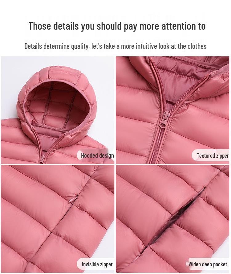 Korean Style Womens Lightweight Cotton Down Jacket Loose Fit Short Hooded Stand Collar Autumn Winter Coat