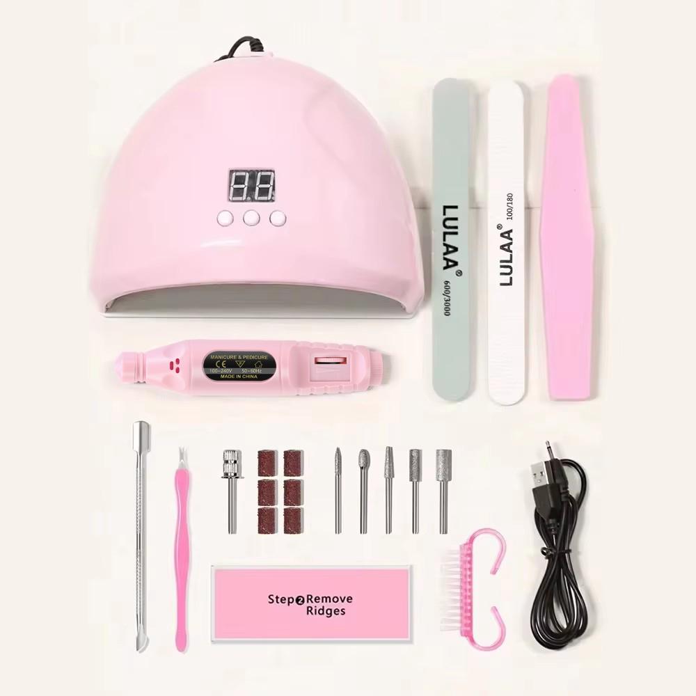 YIKOOLIN 7-in-1Nail Art Tool Set With LED UV Nail Lamp 20000RPM Lectric Drill Machine Nail Brush Nail Separator Polishing Bloc