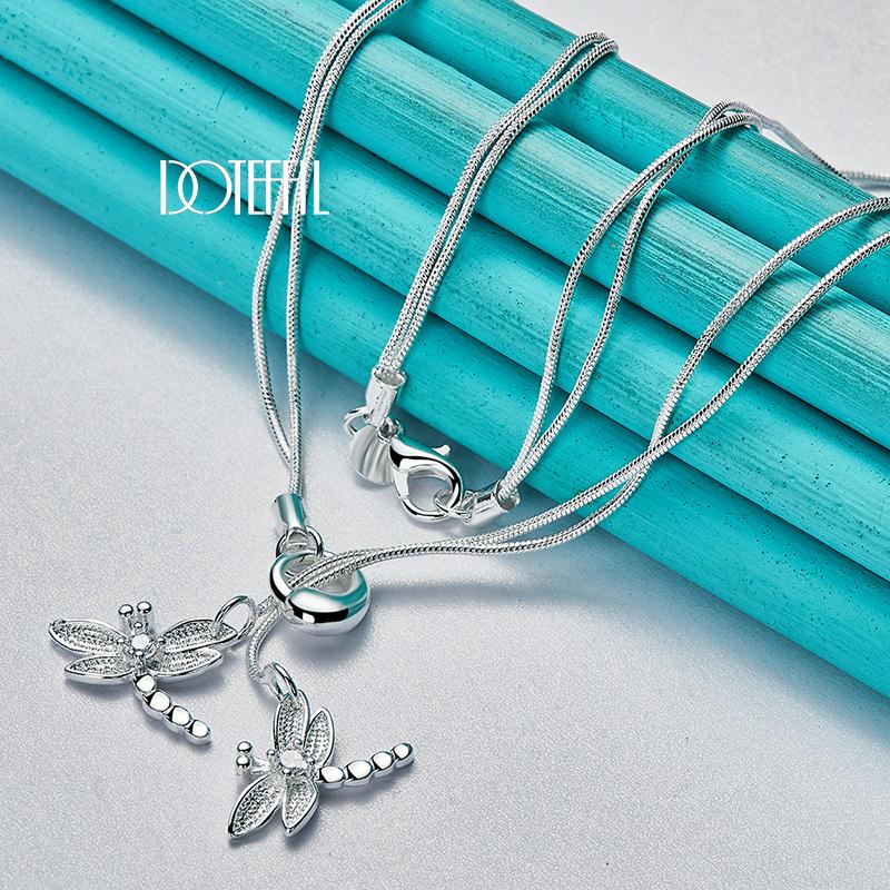 Snake Chain Romantic Dragonfly Necklace 925 Sterling Silver Fashion Jewelry