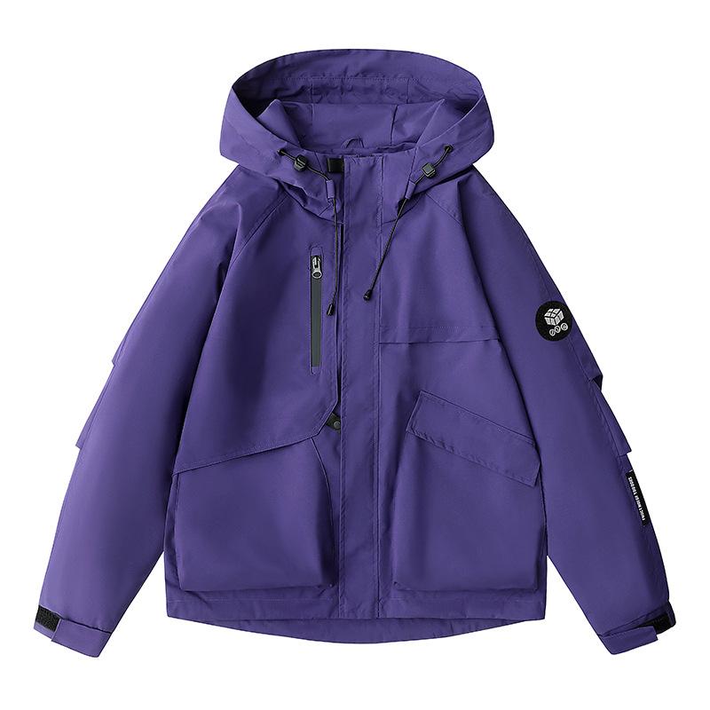 

Весенне-осенняя новая уличная ветро- и водонепроницаемая куртка с капюшоном однотонная парная куртка S фиолетовый