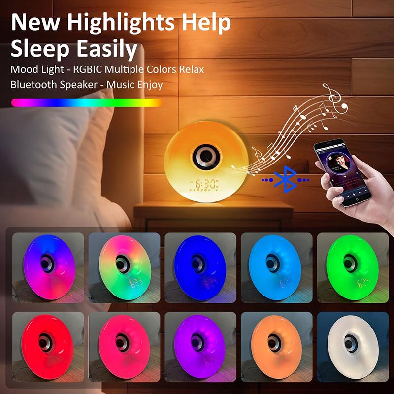 Bluetooth Speaker Clock Wake Up Light Alarm Clock with Sunrise Sunset Simulation Colorful Night Light Music Player  Clock