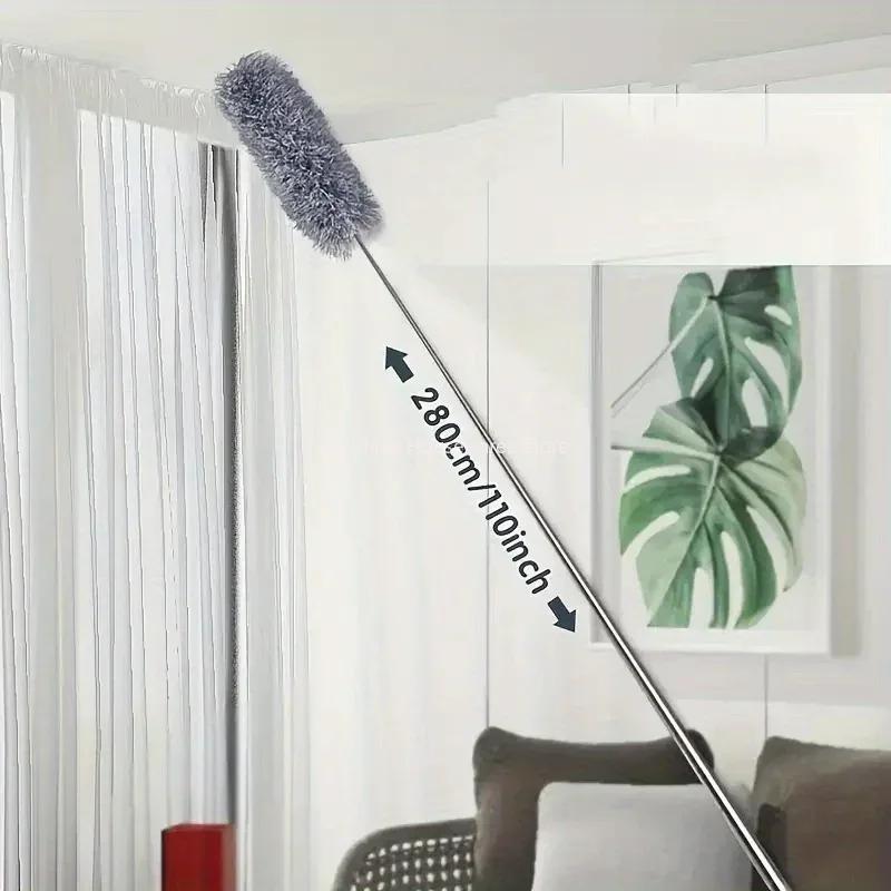2.8M Extended Chicken Feather Duster Extendable and Curved Ceiling Cleaning Broom Household Electrostatic Dust Collector