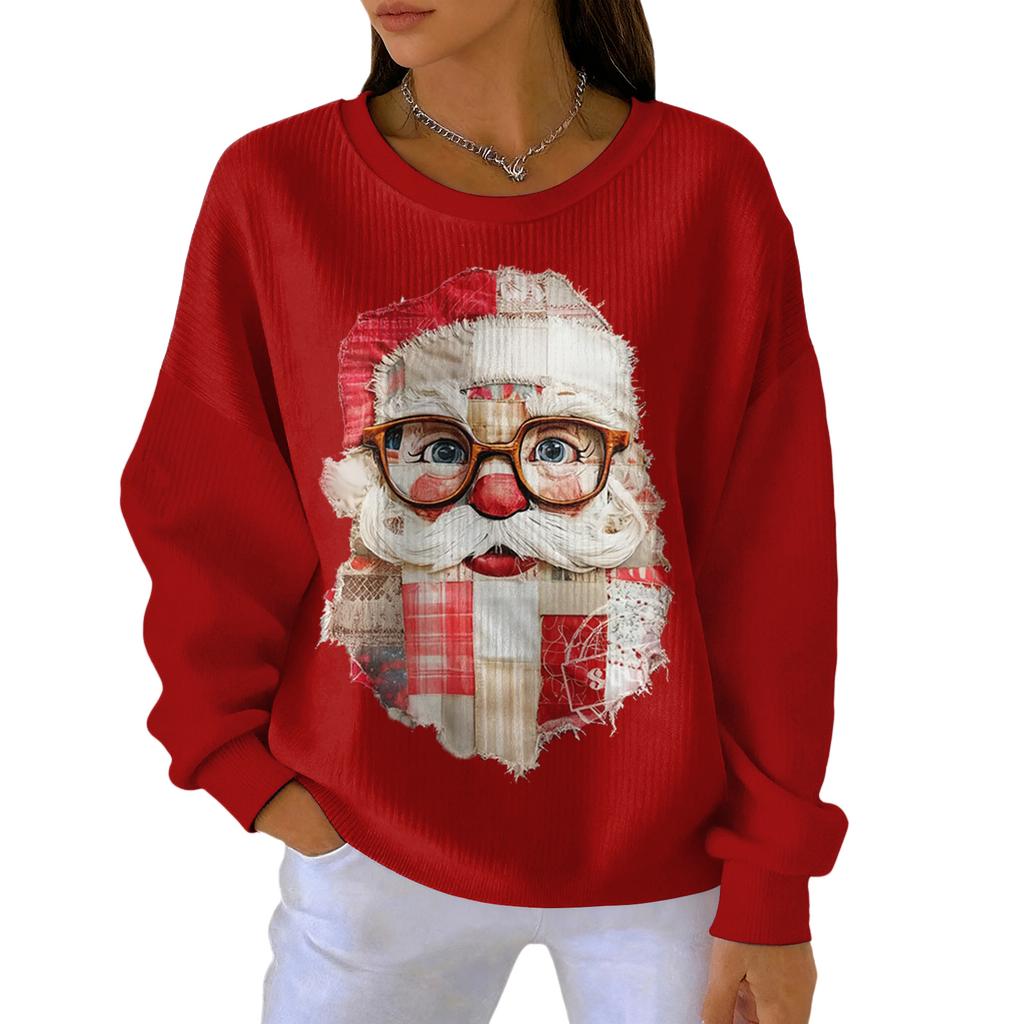 Women's Loose Comfortable Casual And Fashionable Round Neck Christmas Pattern Long Sleeved Sweatshirt