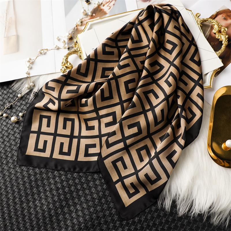 Frauen Luxus 70X70cm Quadrat Seide Schal Weibliche Weiche Haarband Stirnband Halstuch Foulard Krawatte Tasche Band Bandana Sonnenschutz