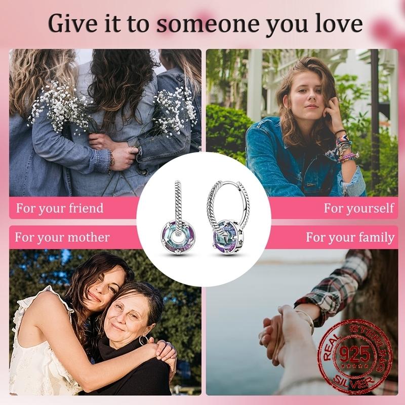 925 Sterling Silver Twisted Rope Huggie Hoop Earrings for Women Star Setting Purple Blue CZ Dangle Earrings Jewelry Trendy Gift