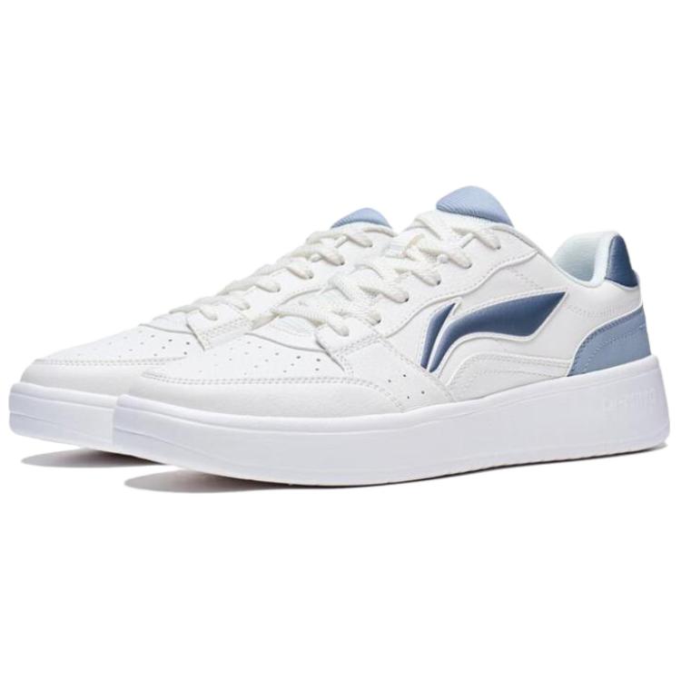 Li Ning Sycee Slip Resistant Cushioning Abrasion Resistant Height Increasing Low top Skateboard Shoes Men's White Blue AGCT339-4