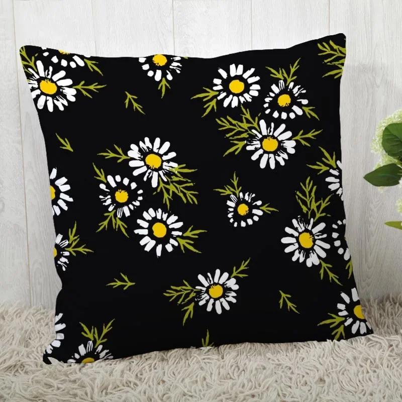 Chamomile Pillowcase Sofa Car Waist Throw Pillow Case Home Decoration Ins Style Flower Landscape Cushion Cover
