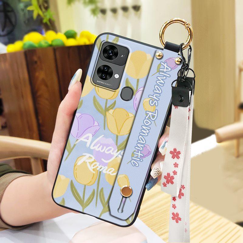 Oil Painting Phone Holder Phone Case For Oukitel C33 Back Cover Anti-dust Protective Anti-knock Lanyard Silicone Flower