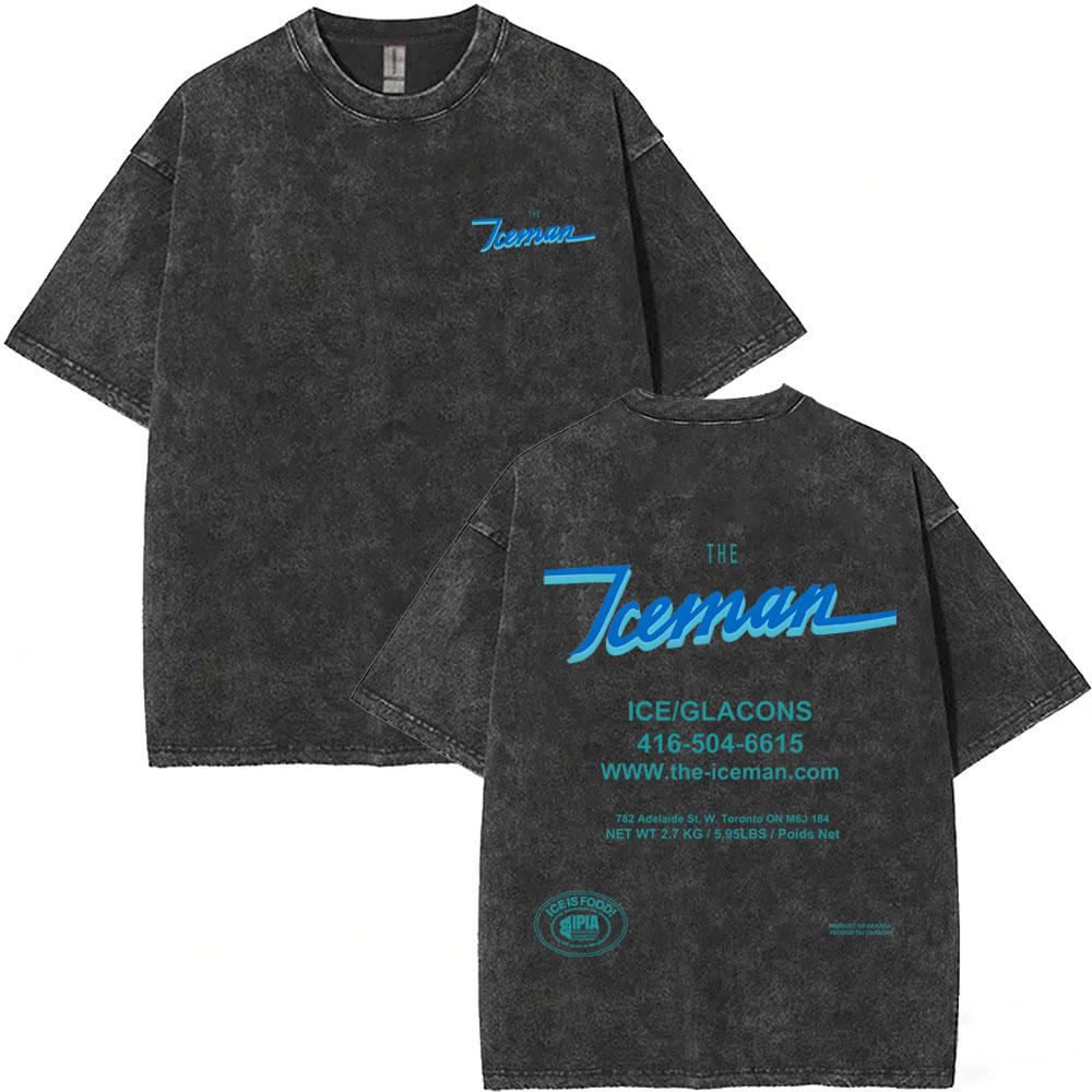 Washed Vintage Rapper Drake Face Graphic Tshirt ICEMAN Album Cover Print Tshirts Men Women Fashion Hip Hop Oversized T Shirts 2XL