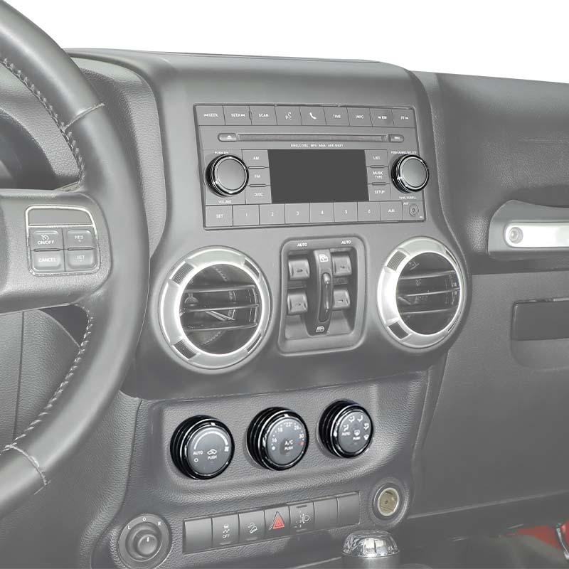 För Jeep Wrangler JK 2012-2017 Luftkonditionering CD-brytare Fönsterkontroll Vred Dekorationsring Kåpa Aluminiumlegering