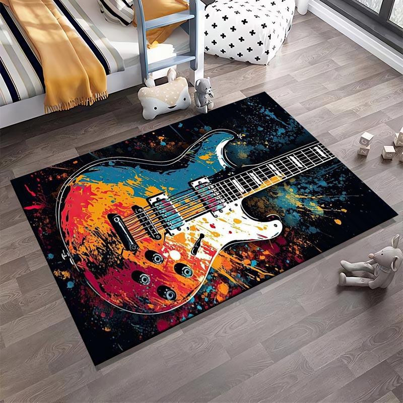 Colorful Electric Guitar Carpet with Abstract Paint Splash Design Suitable for Use As an Anti-slip for Living Room Bedroom Sofas