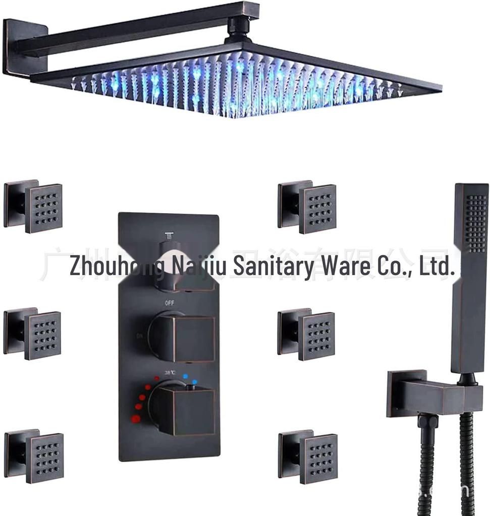 12-inch LED Rain Shower System with 6 Sprayers & Constant Temperature Control