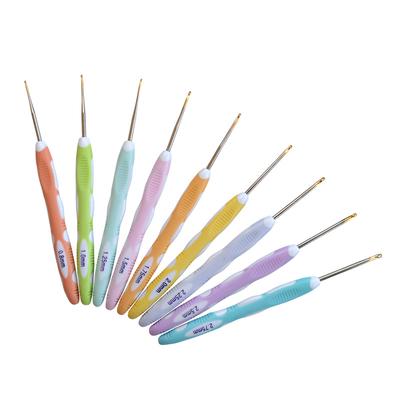 9pc/set DIY Hand Woven Yarn Creative Crochet Tool, Knitting Needles, TPR Plastic Handle Aluminum Crochet Hook Set, 0.8mm-2.75mm