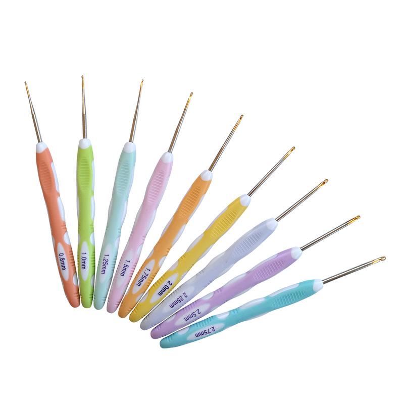 9pc/set DIY hand woven yarn creative crochet tool, knitting needles, TPR plastic handle aluminum crochet hook set, 0.8mm-2.75mm