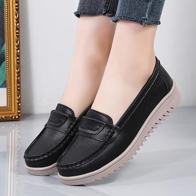 Zapatos de Mujer 2025 Moda Primavera Mocasines Slip-on de Cuero Negro Zapatos Casuales Antideslizantes para Mujer Zapatos Planos para Damas