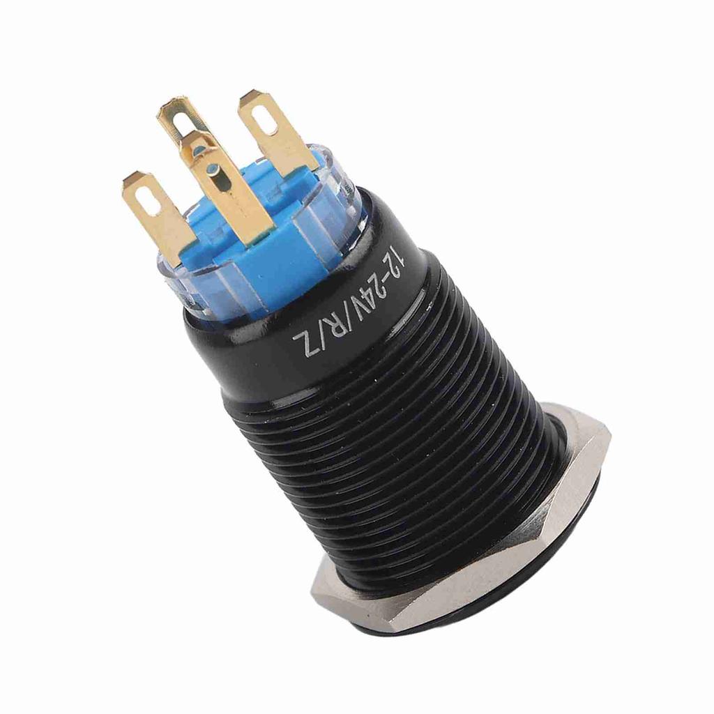 19mm 12 24V LED ON OFF Black Waterproof Selflocking Latch Push Button Flate Switch