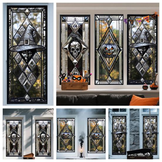Halloween Window Cling Waterproof PVC Skull Spider Pumpkin Witch Grim Reaper Static Glass Sticker Home Office Party Decoration Decal
