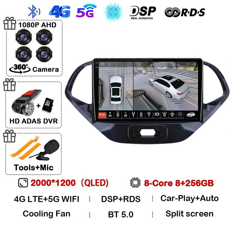 Android 14 Carplay Auto WIFI+4G Car Radio For Ford Figo 2015 2016 2017 2018 Multimedia Stereo Video Player GPS 360 Camera Audio