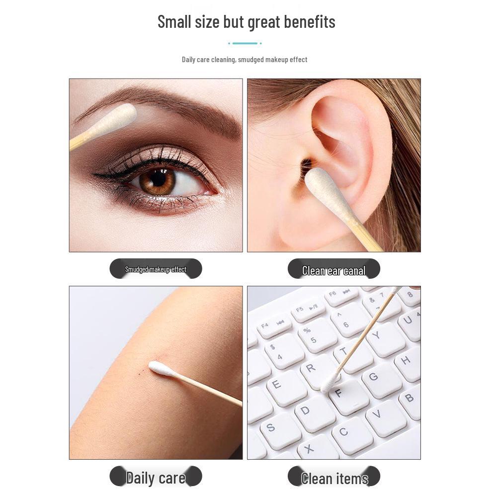 Jednorázové oboustranné vatové tyčinky na líčení a čištění uší - 100 kusů Přenosný nástroj