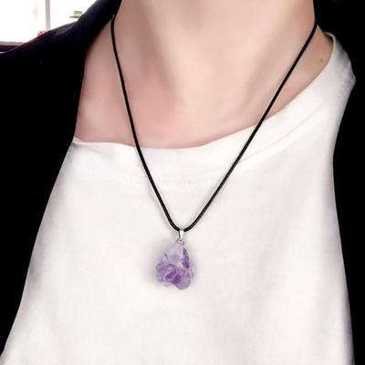 Amethyst Wax Rope Necklace Pendant Amethyst Necklace Natural Gemstone Pendant String Necklace Gift Far Infrared Amethyst