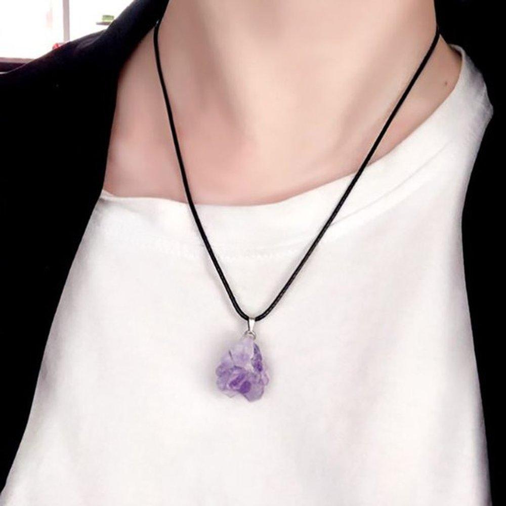 Amethyst Wax Rope Necklace Pendant Amethyst Necklace Natural Gemstone Pendant String Necklace Gift Far Infrared Amethyst