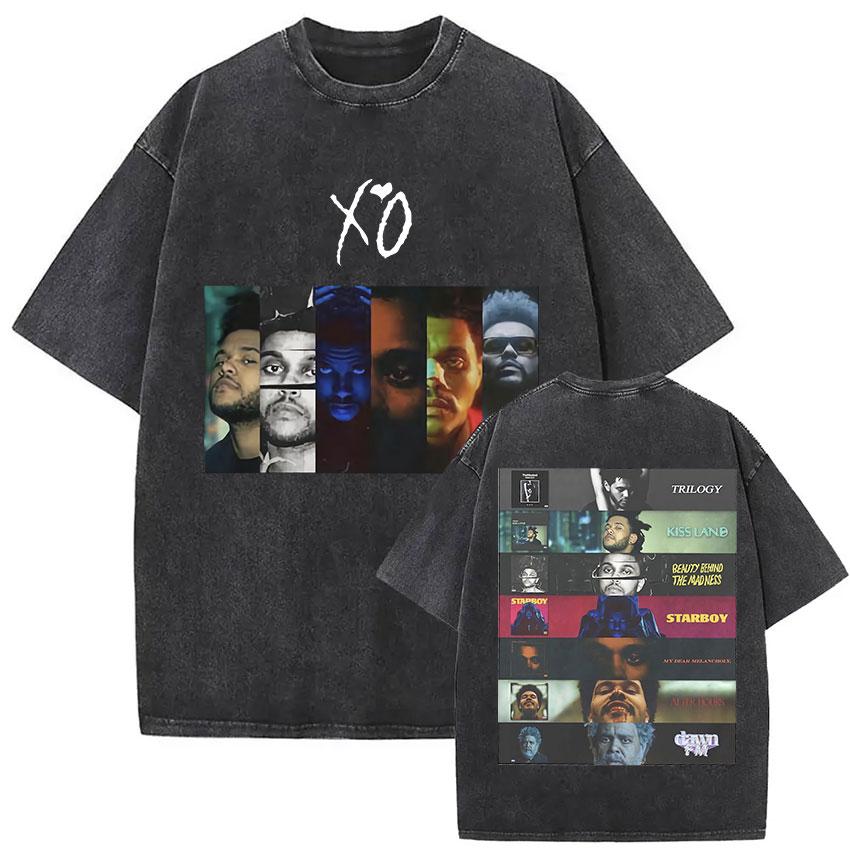 The Weeknd XO Tour Vintage Washed Tshirt Men and Women Summer Cotton YK Clothing Casual Fashion Round Neck Short Sleeved Tee