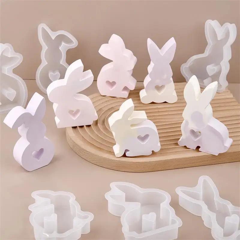 Cute Rabbit Silicone Candle Mold for Aromatherapy Easter Bunny Shape Gypsum Soap Car Mounted Incense Expanding Mold