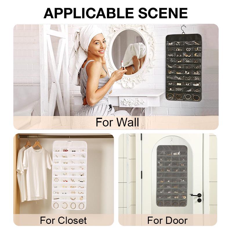 Double-Sided Multi-Grid Jewelry Hanging Storage Bag for Earrings and Accessories
