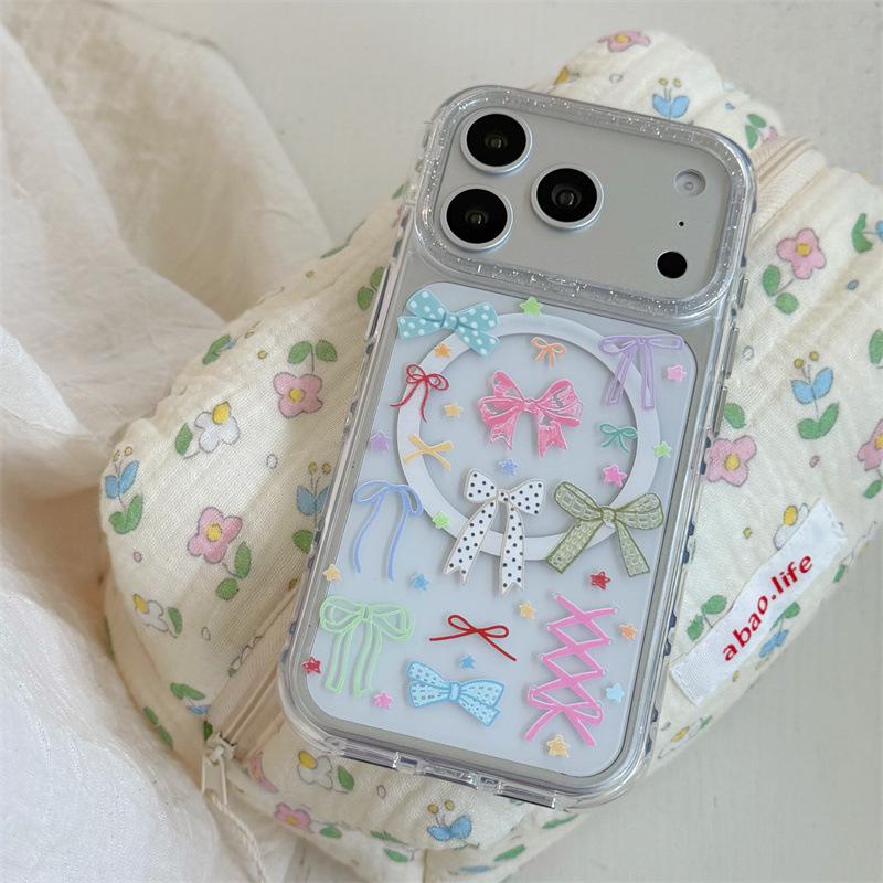 

Colorful Bow Magnetic Stand Case for iPhone 17/16 Pro Max/15 Pro - Premium Feel Apple 17