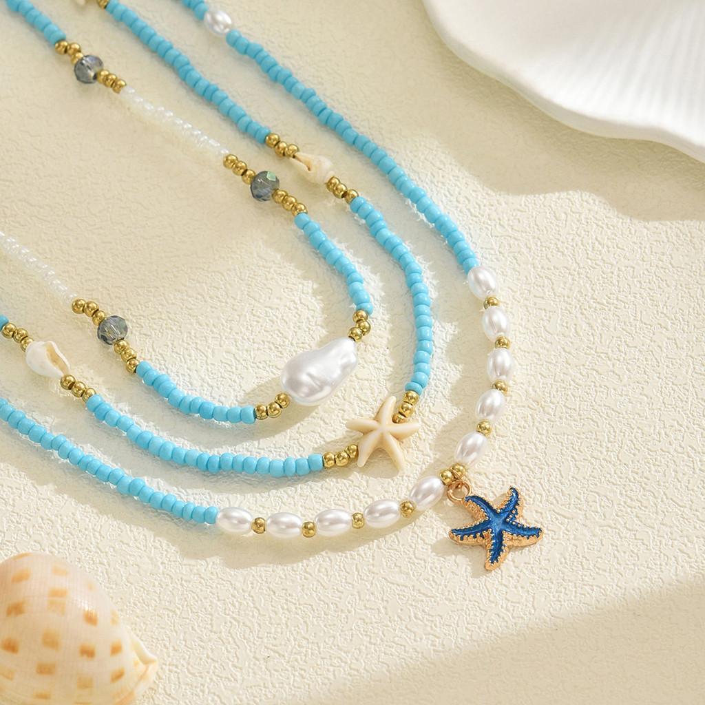 Pearl Starfish Necklace With Shell Beads For Summer Beach Vacation Jewelry