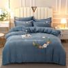4pcs/set Crystal Coral Fleece Quilt Cover Bedding Set Autumn and Winter Thickened Warm Double Bed Sheet Quilt Pillow Flower Embroidery Four Piece Set