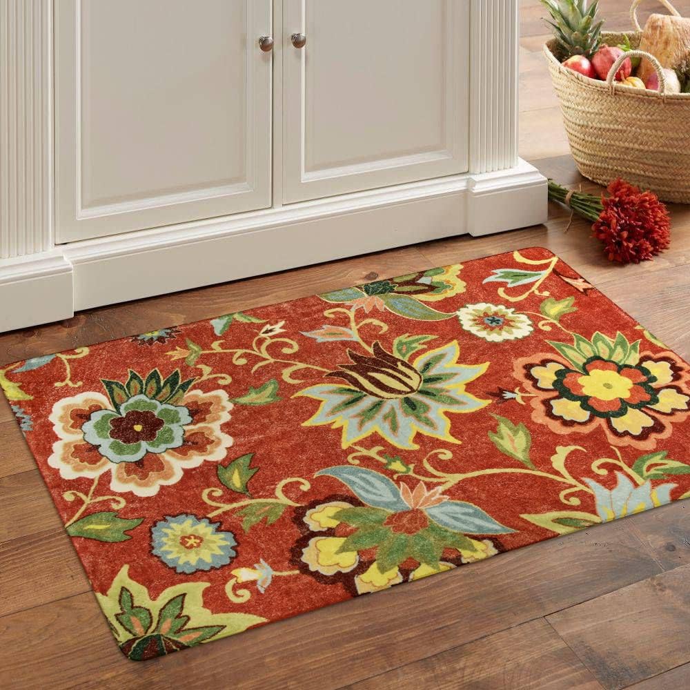 Lahome Floral Washable Living Room Area Rug - 3x5 Non-Slip Low-Pile Rugs for Entryway, Throw Small Stain Resistant Kitchen Rugs