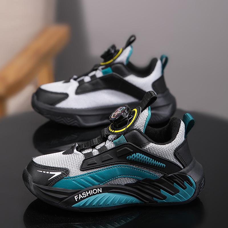 Outono 2025 Sapatos Esportivos Infantis: Tênis de corrida antiderrapantes e resistentes ao desgaste com fivela giratória para meninos e meninas