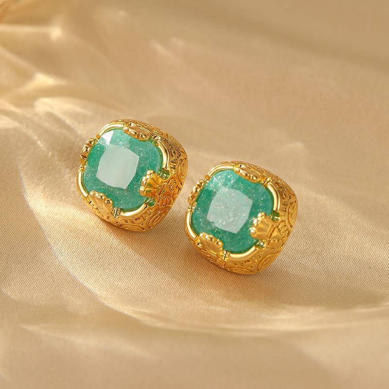 

Позолоченные серебряные квадратные серьги-пусеты с цирконом - Ретро, Роскошь, Высокая мода для женщин 18K золотой